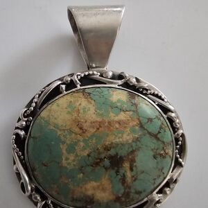 Jay King .925 Sterling Silver And Lrg Oval Royston Turquoise Beezel Set Pendant